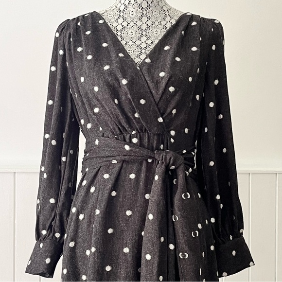 Zara Polka Dot Surplice Neck Long Sleeve Fit & Flare Dress Size M - Picture 2 of 11